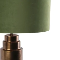 QAZQA Schlafzimmerlampen|Wohnzimmerlampen*Art Deco Tischlampe Bronze Veloursschirm grün mit Gold 50cm - Bruut