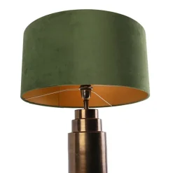 QAZQA Schlafzimmerlampen|Wohnzimmerlampen*Art Deco Tischlampe Bronze Veloursschirm grün mit Gold 50cm - Bruut