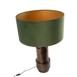 QAZQA Schlafzimmerlampen|Wohnzimmerlampen*Art Deco Tischlampe Bronze Veloursschirm grün mit Gold 50cm - Bruut