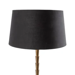 QAZQA Tischlampen|Wohnzimmerlampen*Art Deco Tischlampe Bronze mit Baumwollschirm schwarz 35 cm - Pisos