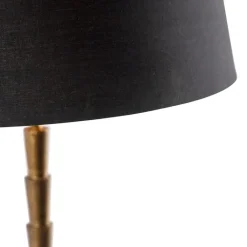 QAZQA Tischlampen|Wohnzimmerlampen*Art Deco Tischlampe Bronze mit Baumwollschirm schwarz 35 cm - Pisos