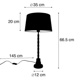 QAZQA Tischlampen|Wohnzimmerlampen*Art Deco Tischlampe Bronze mit Baumwollschirm schwarz 35 cm - Pisos