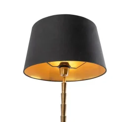 QAZQA Tischlampen|Wohnzimmerlampen*Art Deco Tischlampe Bronze mit Baumwollschirm schwarz 35 cm - Pisos