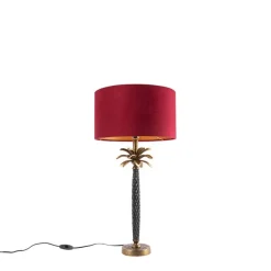QAZQA Tischlampen|Wohnzimmerlampen*Art Deco Tischlampe Bronze mit samtrotem Schirm 35 cm - Areka