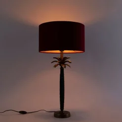 QAZQA Tischlampen|Wohnzimmerlampen*Art Deco Tischlampe Bronze mit samtrotem Schirm 35 cm - Areka