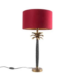 QAZQA Tischlampen|Wohnzimmerlampen*Art Deco Tischlampe Bronze mit samtrotem Schirm 35 cm - Areka