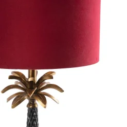 QAZQA Tischlampen|Wohnzimmerlampen*Art Deco Tischlampe Bronze mit samtrotem Schirm 35 cm - Areka