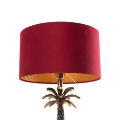 QAZQA Tischlampen|Wohnzimmerlampen*Art Deco Tischlampe Bronze mit samtrotem Schirm 35 cm - Areka