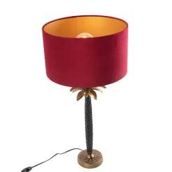 QAZQA Tischlampen|Wohnzimmerlampen*Art Deco Tischlampe Bronze mit samtrotem Schirm 35 cm - Areka