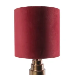 QAZQA Tischlampen|Wohnzimmerlampen*Art Deco Tischlampe Bronze Veloursschirm Rot mit Gold 50cm - Bruut