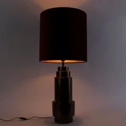 QAZQA Tischlampen|Wohnzimmerlampen*Art Deco Tischlampe Bronze Veloursschirm Rot mit Gold 50cm - Bruut