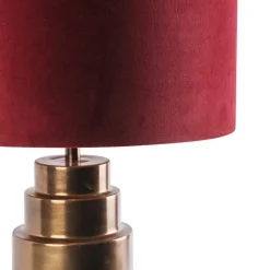 QAZQA Tischlampen|Wohnzimmerlampen*Art Deco Tischlampe Bronze Veloursschirm Rot mit Gold 50cm - Bruut