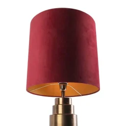 QAZQA Tischlampen|Wohnzimmerlampen*Art Deco Tischlampe Bronze Veloursschirm Rot mit Gold 50cm - Bruut