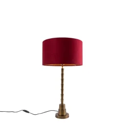 QAZQA Tischlampen|Wohnzimmerlampen*Art Deco Tischlampe Bronze Veloursschirm Rot 35 cm - Pisos
