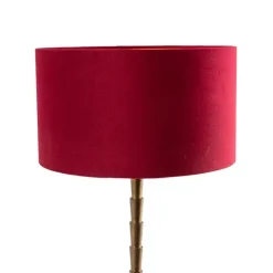 QAZQA Tischlampen|Wohnzimmerlampen*Art Deco Tischlampe Bronze Veloursschirm Rot 35 cm - Pisos