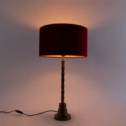 QAZQA Tischlampen|Wohnzimmerlampen*Art Deco Tischlampe Bronze Veloursschirm Rot 35 cm - Pisos