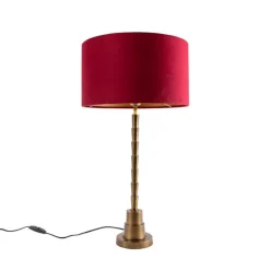 QAZQA Tischlampen|Wohnzimmerlampen*Art Deco Tischlampe Bronze Veloursschirm Rot 35 cm - Pisos