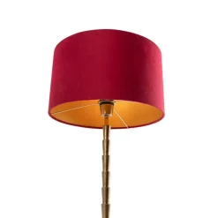 QAZQA Tischlampen|Wohnzimmerlampen*Art Deco Tischlampe Bronze Veloursschirm Rot 35 cm - Pisos