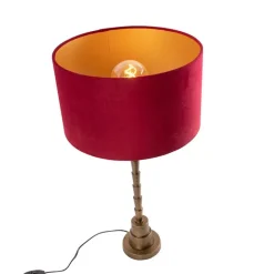 QAZQA Tischlampen|Wohnzimmerlampen*Art Deco Tischlampe Bronze Veloursschirm Rot 35 cm - Pisos