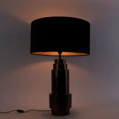 QAZQA Tischlampen|Wohnzimmerlampen*Art Deco Tischlampe Bronze Veloursschirm schwarz mit Gold 50cm - Bruut