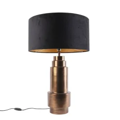 QAZQA Tischlampen|Wohnzimmerlampen*Art Deco Tischlampe Bronze Veloursschirm schwarz mit Gold 50cm - Bruut