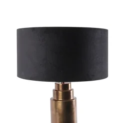 QAZQA Tischlampen|Wohnzimmerlampen*Art Deco Tischlampe Bronze Veloursschirm schwarz mit Gold 50cm - Bruut
