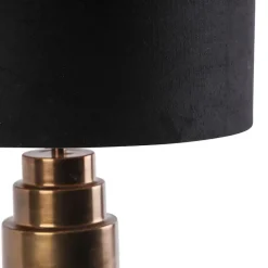 QAZQA Tischlampen|Wohnzimmerlampen*Art Deco Tischlampe Bronze Veloursschirm schwarz mit Gold 50cm - Bruut