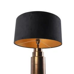 QAZQA Tischlampen|Wohnzimmerlampen*Art Deco Tischlampe Bronze Veloursschirm schwarz mit Gold 50cm - Bruut