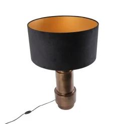 QAZQA Tischlampen|Wohnzimmerlampen*Art Deco Tischlampe Bronze Veloursschirm schwarz mit Gold 50cm - Bruut