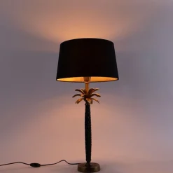 QAZQA Tischlampen|Wohnzimmerlampen*Art Deco Tischlampe Bronze mit schwarzem Schirm 35 cm - Areka