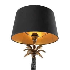 QAZQA Tischlampen|Wohnzimmerlampen*Art Deco Tischlampe Bronze mit schwarzem Schirm 35 cm - Areka