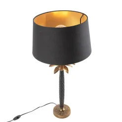 QAZQA Tischlampen|Wohnzimmerlampen*Art Deco Tischlampe Bronze mit schwarzem Schirm 35 cm - Areka