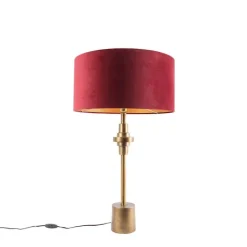 QAZQA Tischlampen|Wohnzimmerlampen*Art Deco Tischlampe Bronze Veloursschirm Rot 50 cm - Diverso