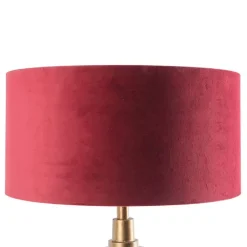 QAZQA Tischlampen|Wohnzimmerlampen*Art Deco Tischlampe Bronze Veloursschirm Rot 50 cm - Diverso