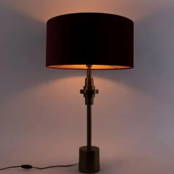 QAZQA Tischlampen|Wohnzimmerlampen*Art Deco Tischlampe Bronze Veloursschirm Rot 50 cm - Diverso