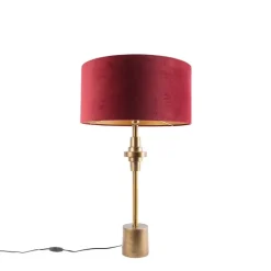 QAZQA Tischlampen|Wohnzimmerlampen*Art Deco Tischlampe Bronze Veloursschirm Rot 50 cm - Diverso