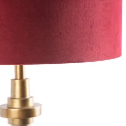 QAZQA Tischlampen|Wohnzimmerlampen*Art Deco Tischlampe Bronze Veloursschirm Rot 50 cm - Diverso