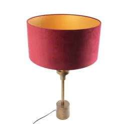 QAZQA Tischlampen|Wohnzimmerlampen*Art Deco Tischlampe Bronze Veloursschirm Rot 50 cm - Diverso