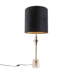 QAZQA Tischlampen|Wohnzimmerlampen*Art Deco Tischlampe Gold Samtschirm Schwarz 40 cm - Diverso