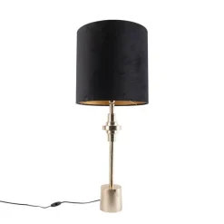 QAZQA Tischlampen|Wohnzimmerlampen*Art Deco Tischlampe Gold Samtschirm Schwarz 40 cm - Diverso