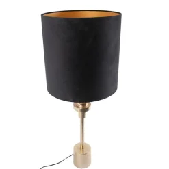 QAZQA Tischlampen|Wohnzimmerlampen*Art Deco Tischlampe Gold Samtschirm Schwarz 40 cm - Diverso