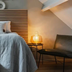 QAZQA Tischlampen|Wohnzimmerlampen*Art Deco Tischlampe Gold mit Bernsteinglas 30 cm - Kevin