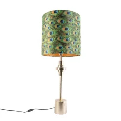 QAZQA Tischlampen|Wohnzimmerlampen*Art Deco Tischlampe Gold Samt Schatten Pfau Design 40 cm - Diverso