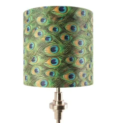 QAZQA Tischlampen|Wohnzimmerlampen*Art Deco Tischlampe Gold Samt Schatten Pfau Design 40 cm - Diverso