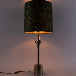 QAZQA Tischlampen|Wohnzimmerlampen*Art Deco Tischlampe Gold Samt Schatten Pfau Design 40 cm - Diverso