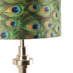 QAZQA Tischlampen|Wohnzimmerlampen*Art Deco Tischlampe Gold Samt Schatten Pfau Design 40 cm - Diverso