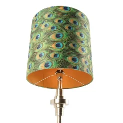 QAZQA Tischlampen|Wohnzimmerlampen*Art Deco Tischlampe Gold Samt Schatten Pfau Design 40 cm - Diverso