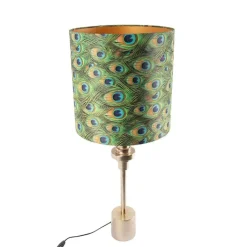 QAZQA Tischlampen|Wohnzimmerlampen*Art Deco Tischlampe Gold Samt Schatten Pfau Design 40 cm - Diverso