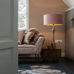 QAZQA Tischlampen|Wohnzimmerlampen*Art Deco Tischlampe Gold Veloursschirm Pink 50 cm - Diverso