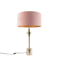 QAZQA Tischlampen|Wohnzimmerlampen*Art Deco Tischlampe Gold Veloursschirm Pink 50 cm - Diverso